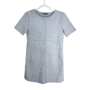 ZARA Grey Marl Brushed Knit Short Sleeve Mini Dress Small Seam Details